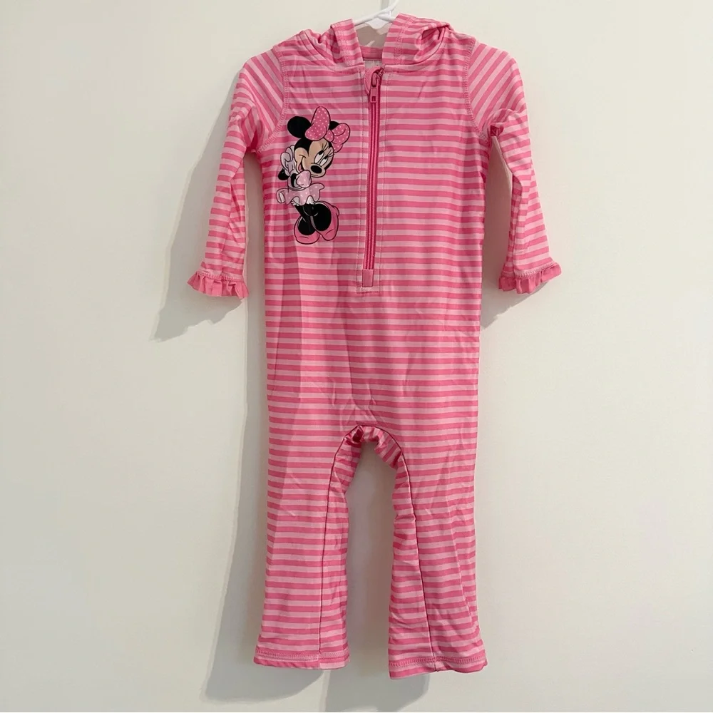 Minnie Mouse Swim Sunsuit Toddler Disney Store 50+ UPF Full body Suit w/ Hood